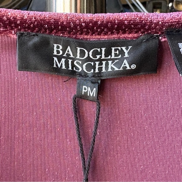 Badgley Mischka Glitter Velvet Wrap Dress Midi Flutter Sleeve Burgundy Y2K PM - Picture 2 of 5